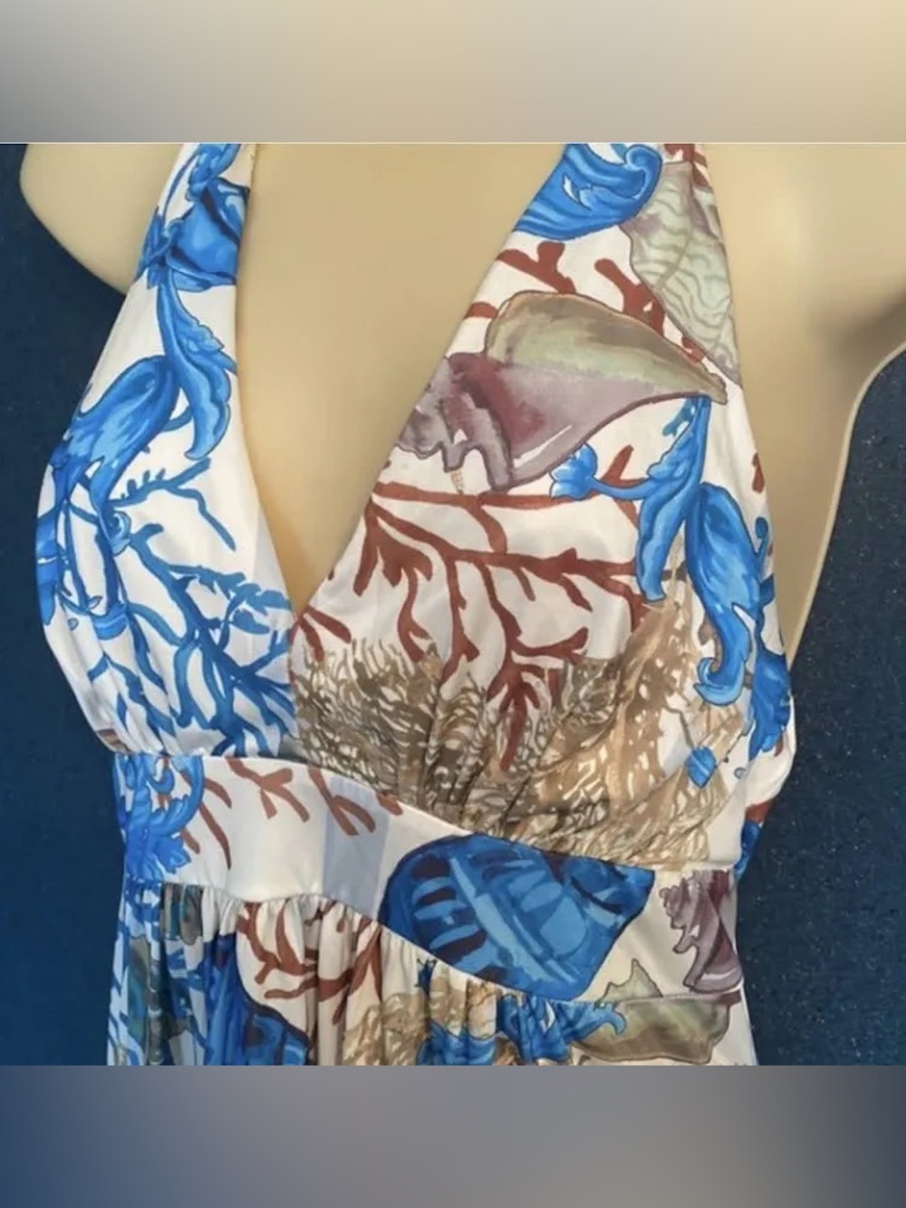 Boston Proper Cream Maxi Dress with Blue Coral sea shell Print - Picture 6 of 10